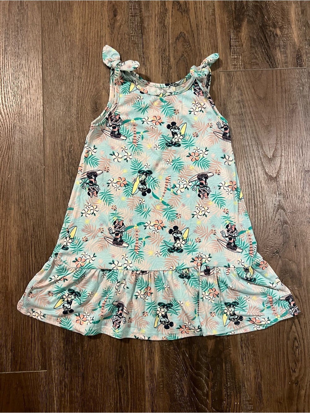 Disney Mint Tropical Minnie Mouse Tie-Strap Ruffle Dress